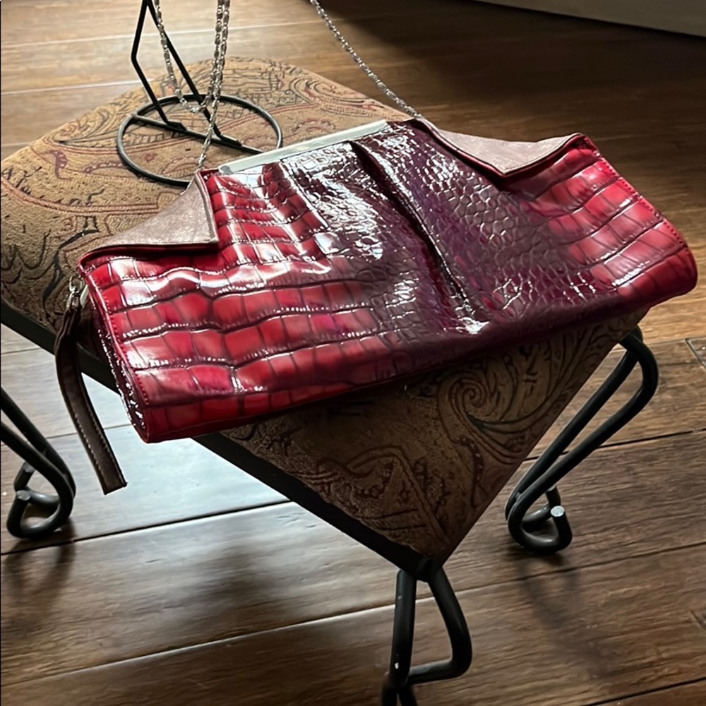 Red Faux Snakeskin Clutch or Shoulder Bag Purse